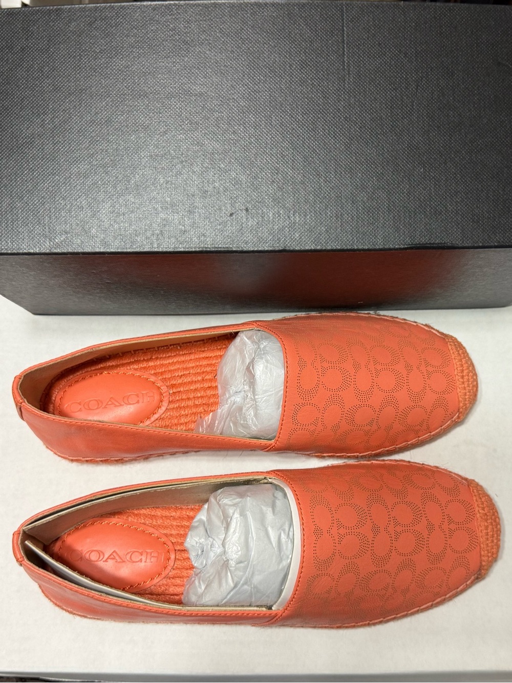 New Coach Orange Perforated Signature Slip-On Loafers size 8